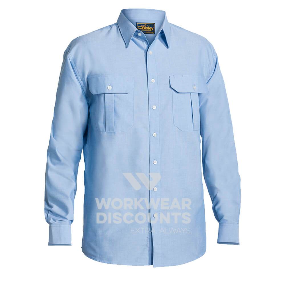Bisley BS6030 Oxford Shirt Long Sleeve Blue Front