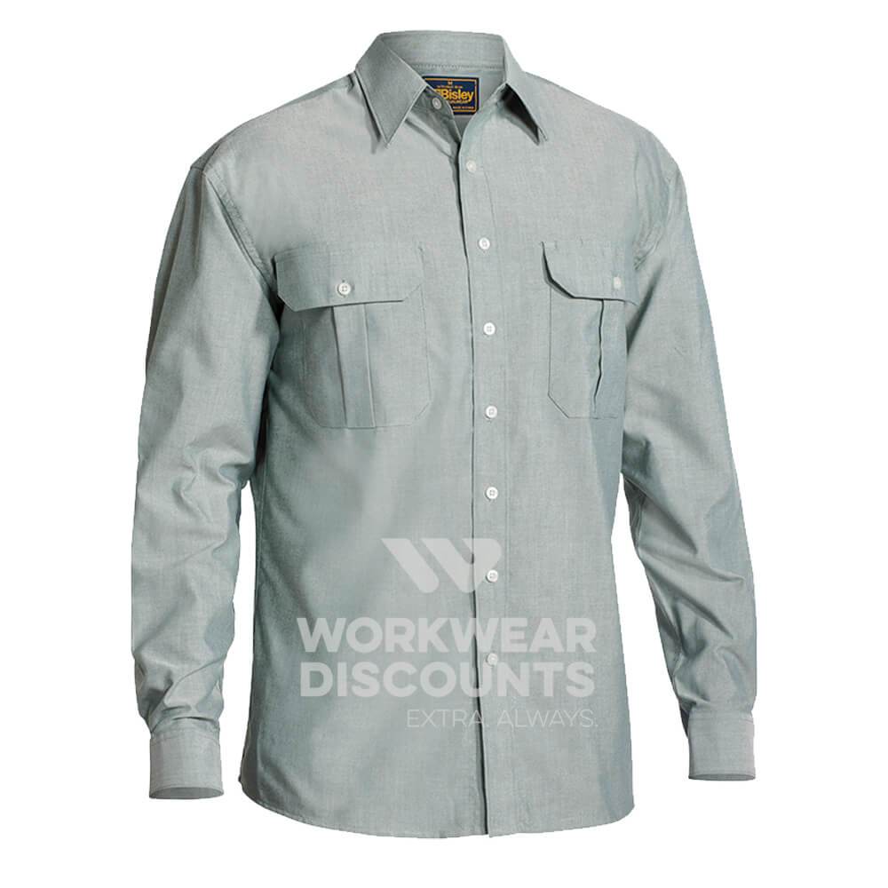 Bisley BS6030 Oxford Shirt Long Sleeve Green Front