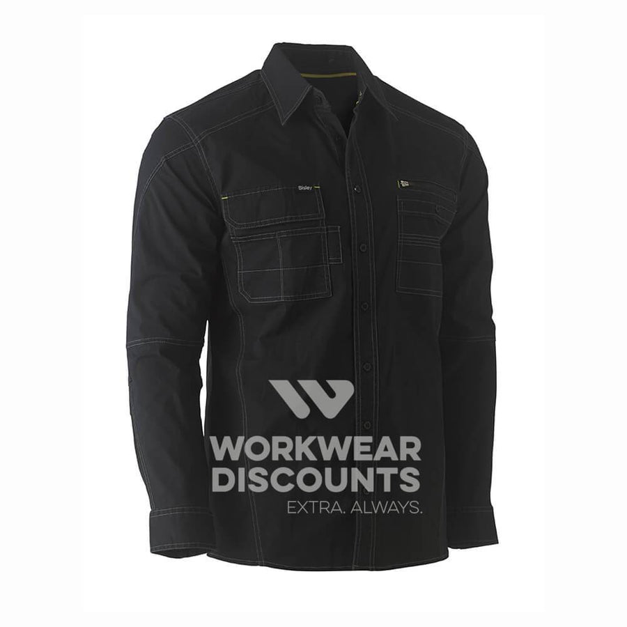 Bisley BS6144 Flex & Move Utility Work Shirt Long Sleeve Black Front