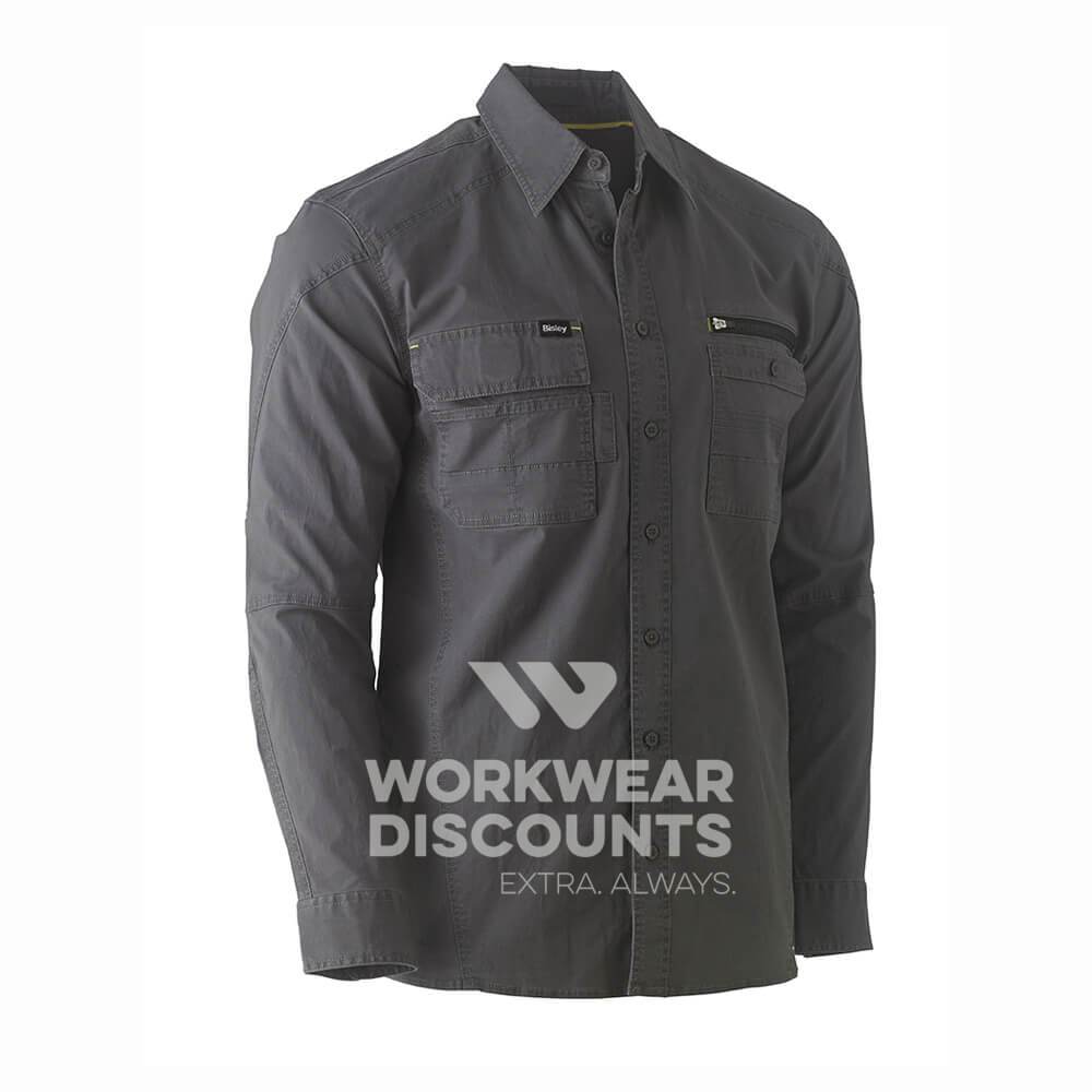 Bisley BS6144 Flex & Move Utility Work Shirt Long Sleeve Charcoal Front