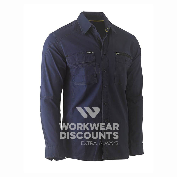 Bisley BS6144 Flex & Move Utility Work Shirt Long Sleeve Navy Front