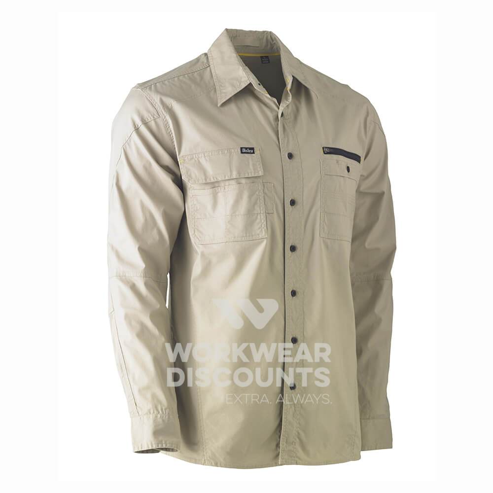 Bisley BS6144 Flex & Move Utility Work Shirt Long Sleeve Stone Front