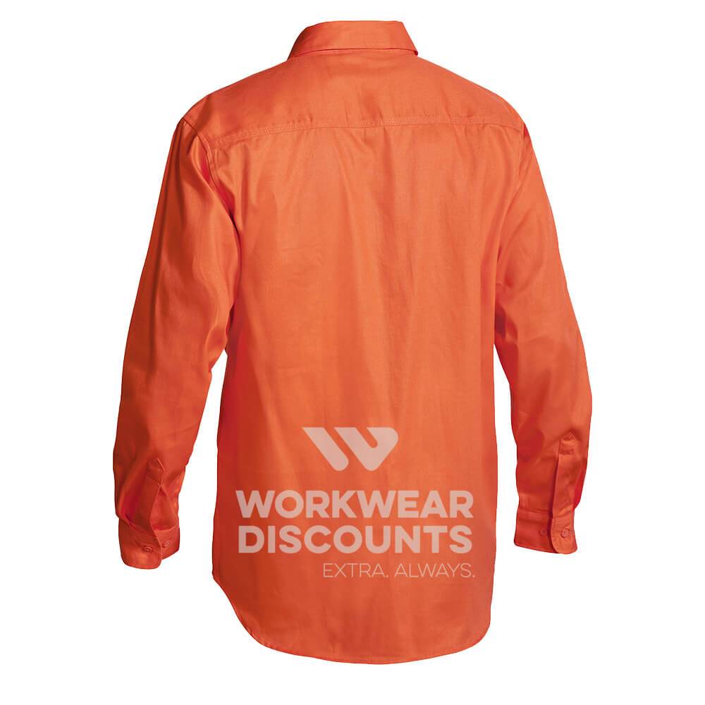 Bisley BS6339 Hi-Vis Cotton Drill Shirt Long Sleeve Orange Back