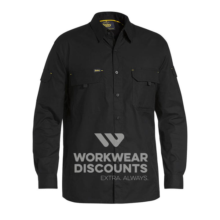 Bisley BS6414 Airflow Ripstop Vented Work Shirt Long Sleeve Black Front