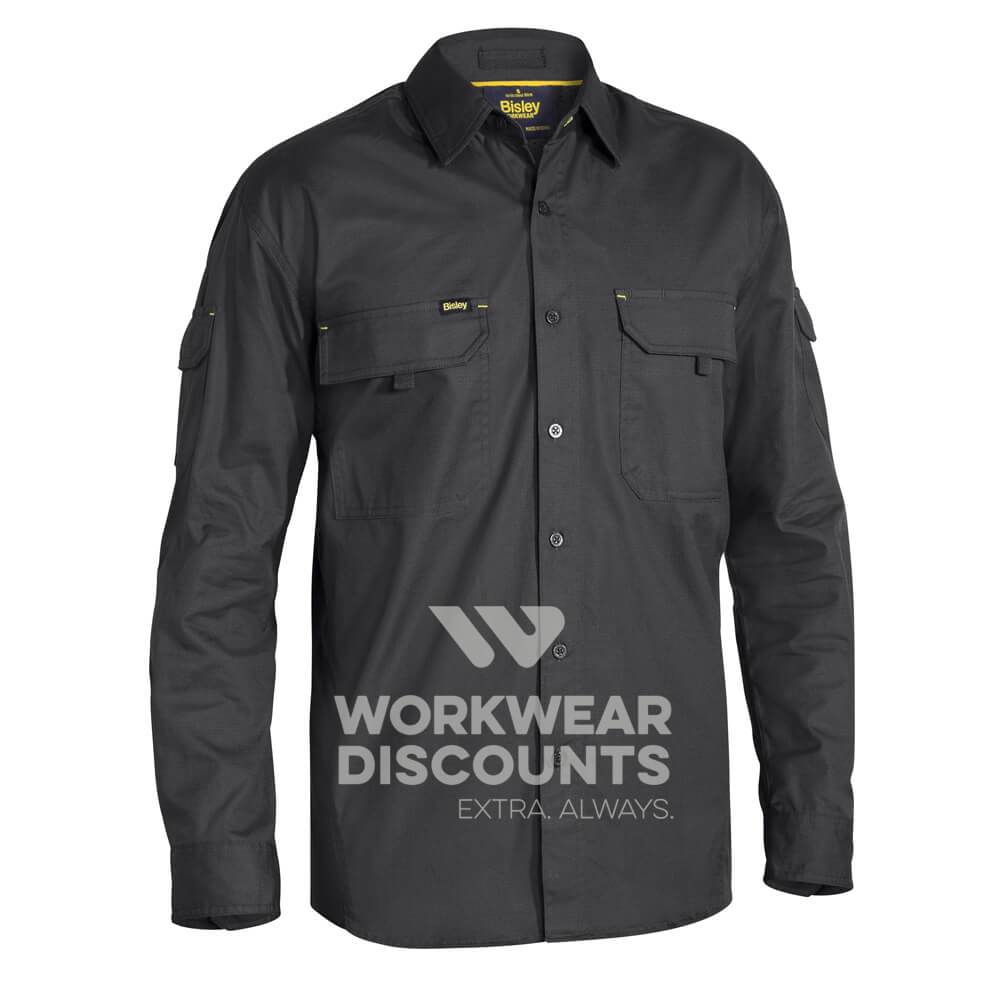Bisley BS6414 Airflow Ripstop Vented Work Shirt Long Sleeve Charcoal Front