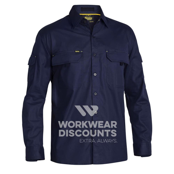 Bisley BS6414 Airflow Ripstop Vented Work Shirt Long Sleeve Navy Front