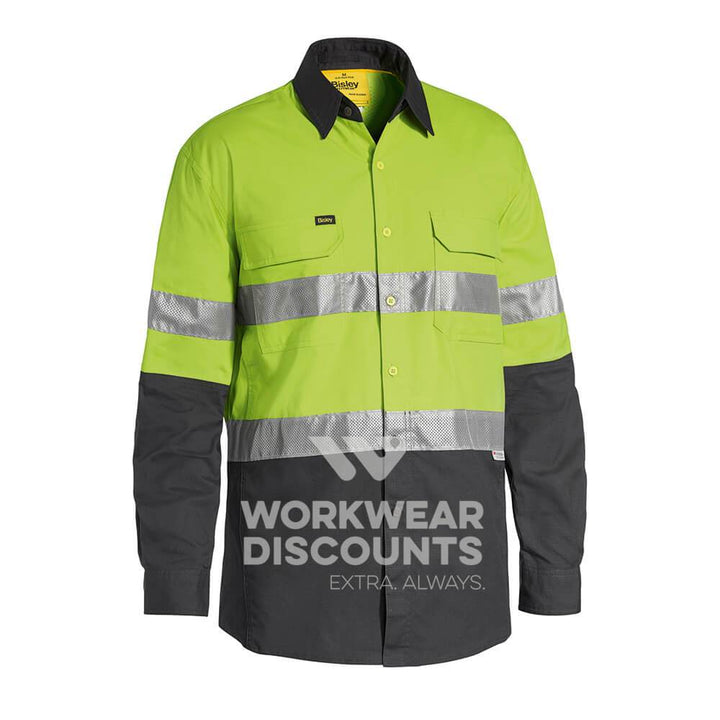 Bisley BS6415T Hi-Vis Taped X Airflow Vented Ripstop Shirt Long Sleeve Lime Charcoal Front