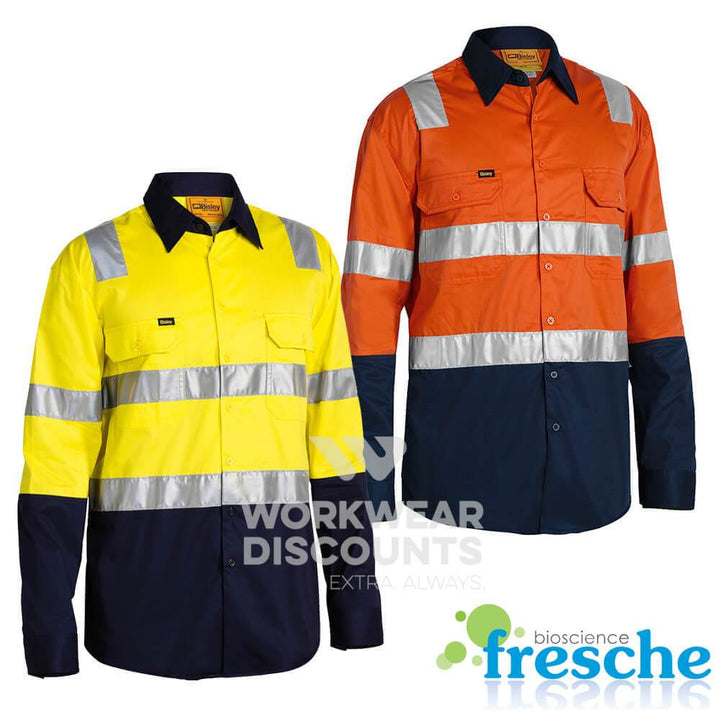 Bisley BS6432T Hi-Vis Taped Lightweight Vented Cotton Drill Shirt Long Sleeve