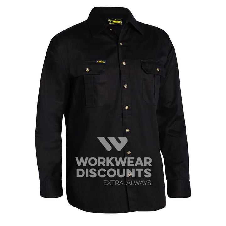 Bisley BS6433 Cotton Drill Shirt Long Sleeve Black Front
