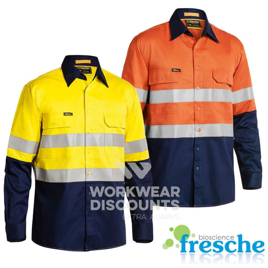 Bisley BS6448T Hi-Vis Taped Vented Cotton Drill Industrial Shirt Long Sleeve
