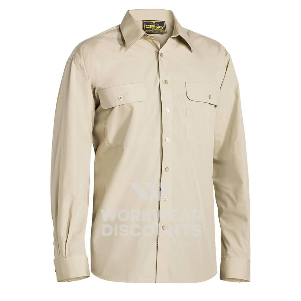 Bisley BS6526 Permanent Press Shirt Long Sleeve Sand Front