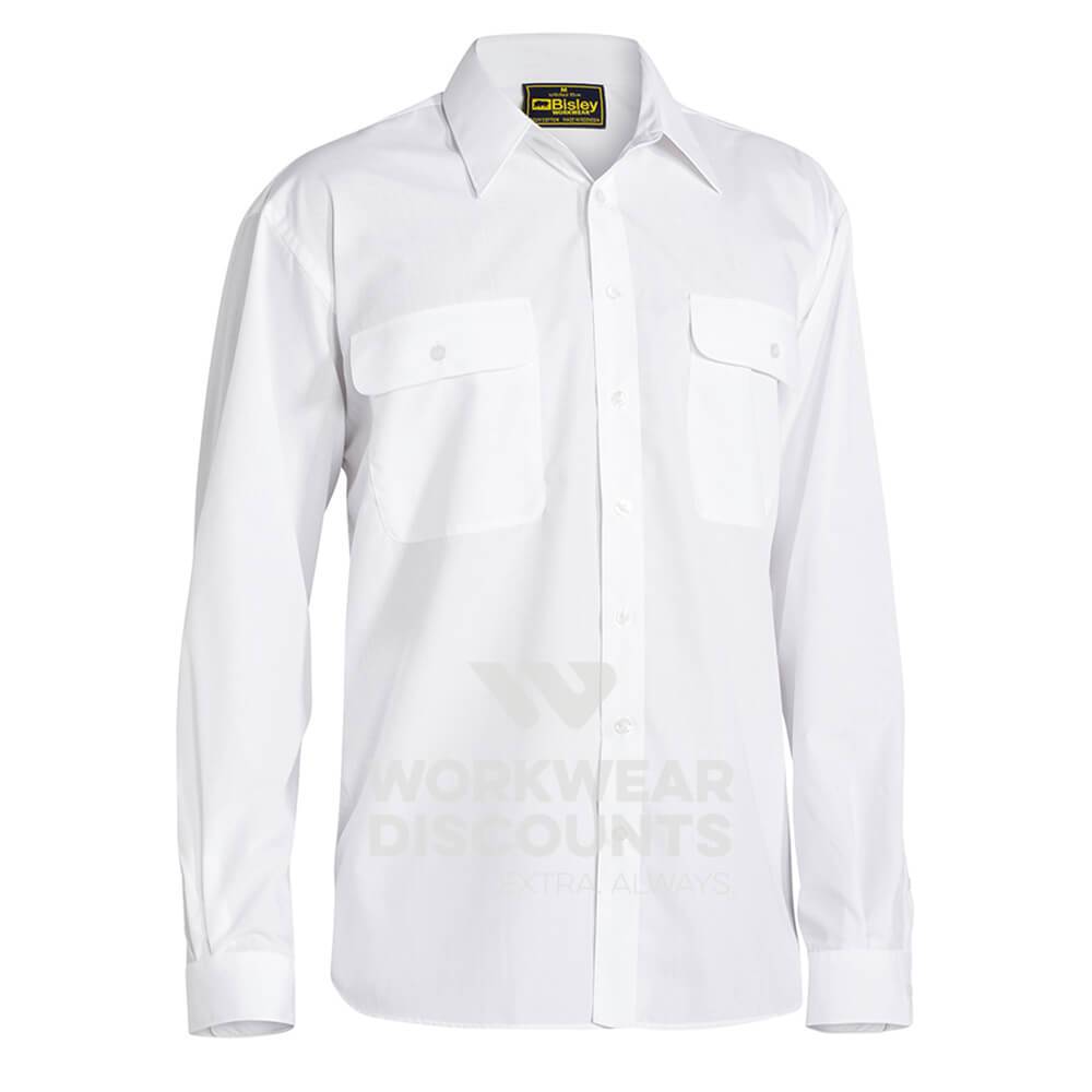 Bisley BS6526 Permanent Press Shirt Long Sleeve White Front
