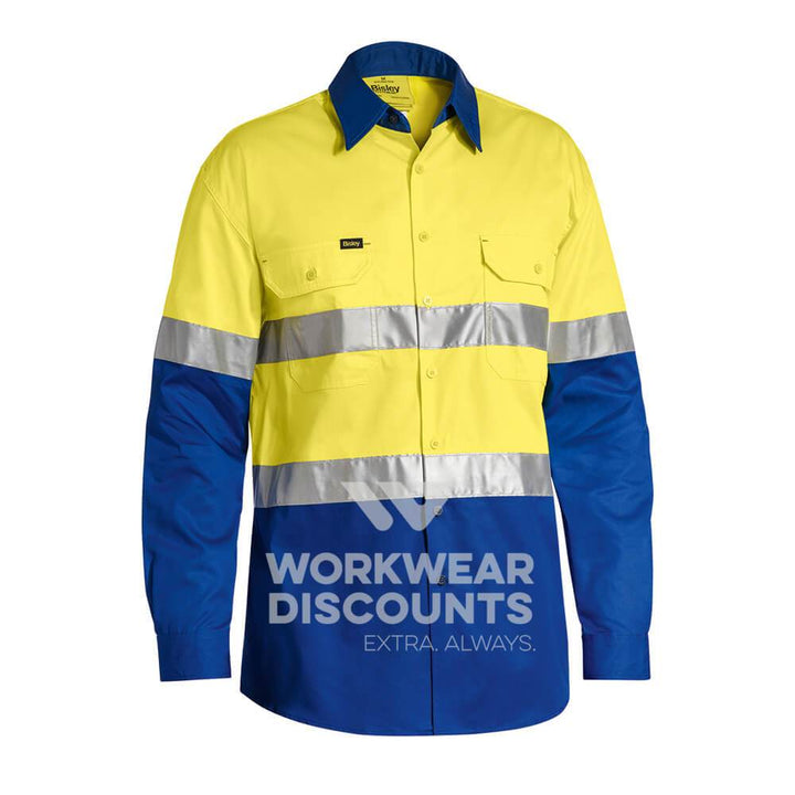 Bisley BS6696T Hi-Vis Taped Lightweight Cotton Drill Shirt Long Sleeve Yellow Royal Front