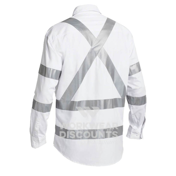 Bisley BS6807T Taped Night Work Cotton Drill Shirt Long Sleeve White Back