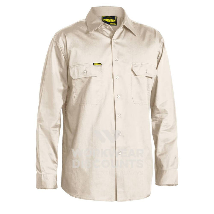 Bisley BS6893 Lightweight Cotton Drill Shirt Long Sleeve Sand Front