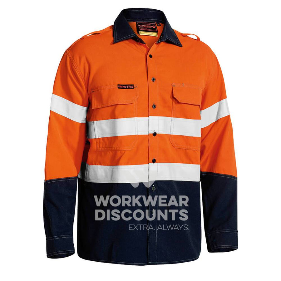 Bisley BS8082T TenCate Tecasafe Plus Two tone Hi-Vis Taped Vented FR Shirt Orange Navy Front
