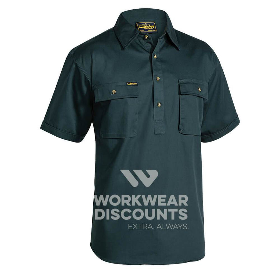 Bisley BSC1433 Closed Front Cotton Drill Shirt Short Sleeve Bottle Front