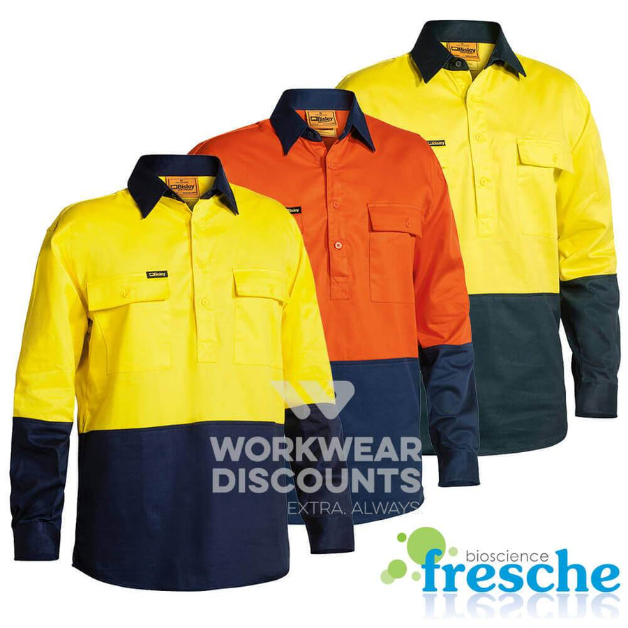 Bisley BSC6267 Hi-Vis Closed Front Cotton Drill Shirt Long Sleeve