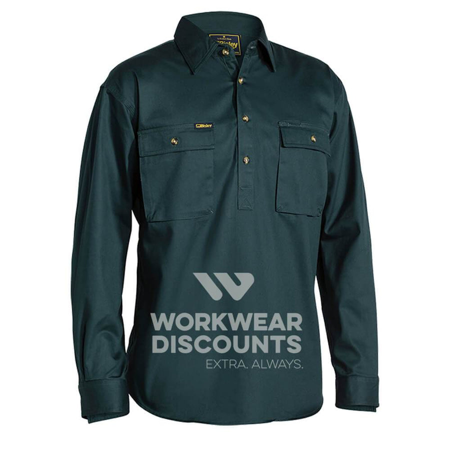 Bisley BSC6433 Closed Front Cotton Drill Shirt Long Sleeve Bottle Front