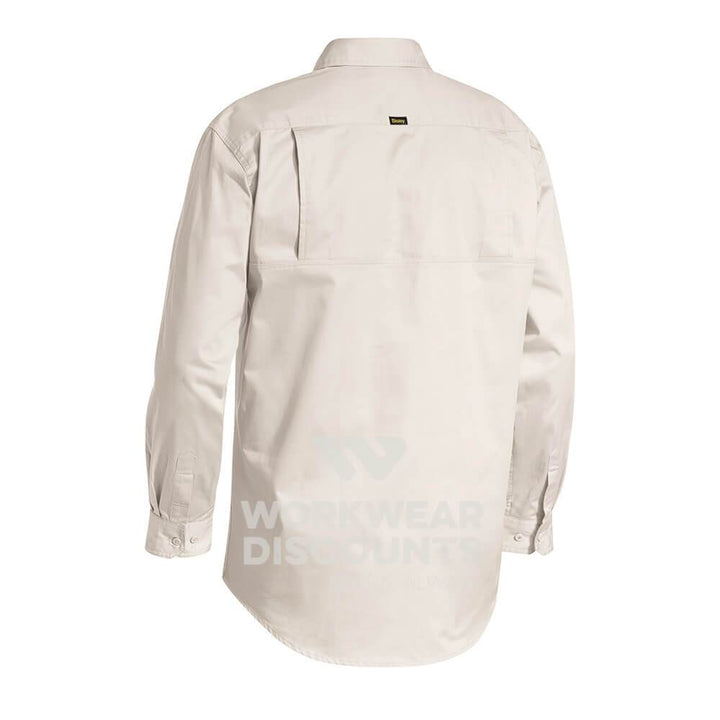 Bisley BSC6820 Lightweight Closed Front Cotton Drill Shirt Long Sleeve Sand Back