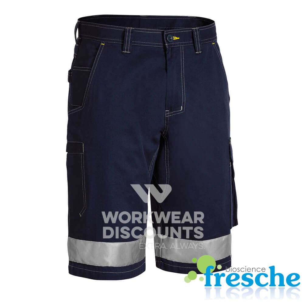 Bisley BSHC1432T Taped Lightweight Vented Cotton Drill Cargo Shorts Navy Front