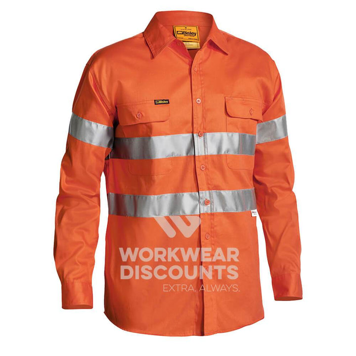 Bisley BT6482 Hi-Vis Taped Cotton Drill Shirt Long Sleeve Orange Front
