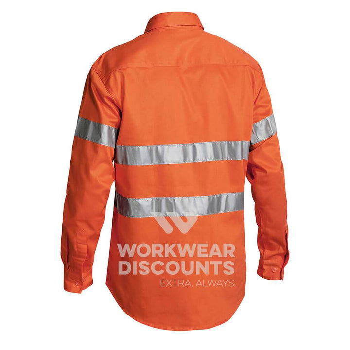 Bisley BTC6482 Hi-Vis Taped Closed Front Cotton Drill Shirt Long Sleeve Orange Back