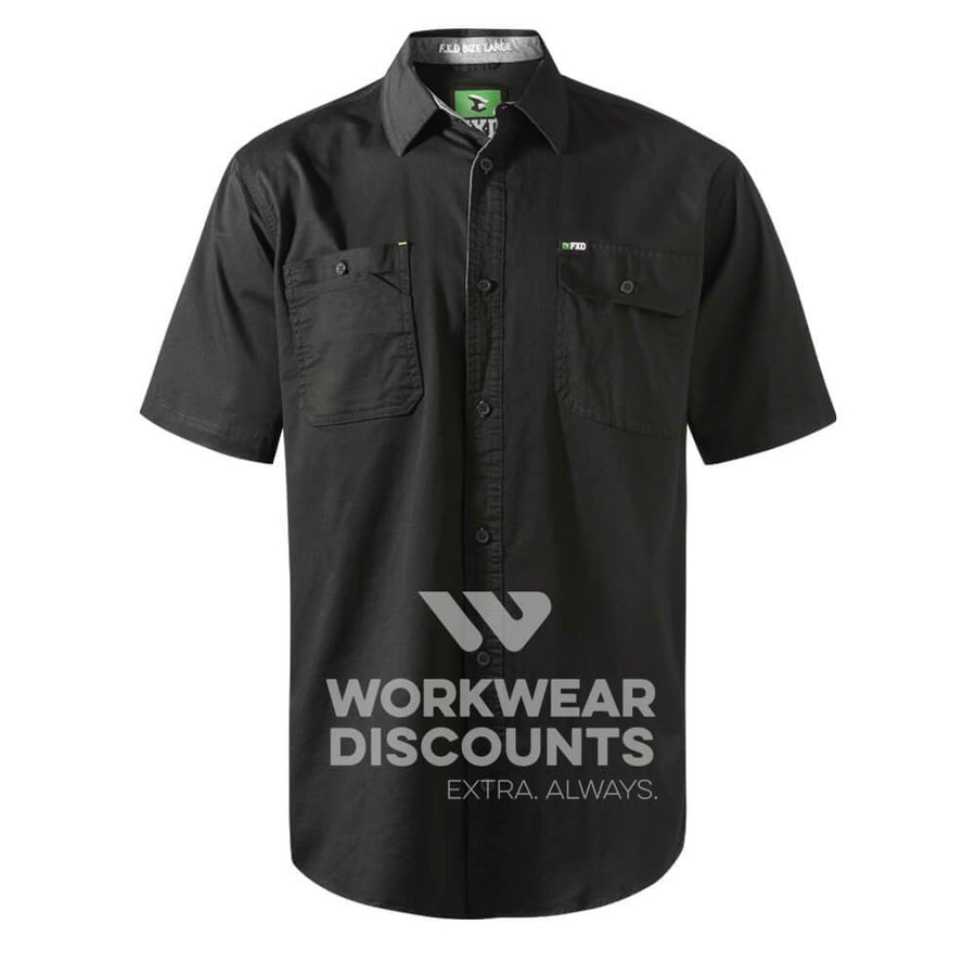 FXD SSH1 Stretch Cotton Work Shirt Short Sleeve Black Front