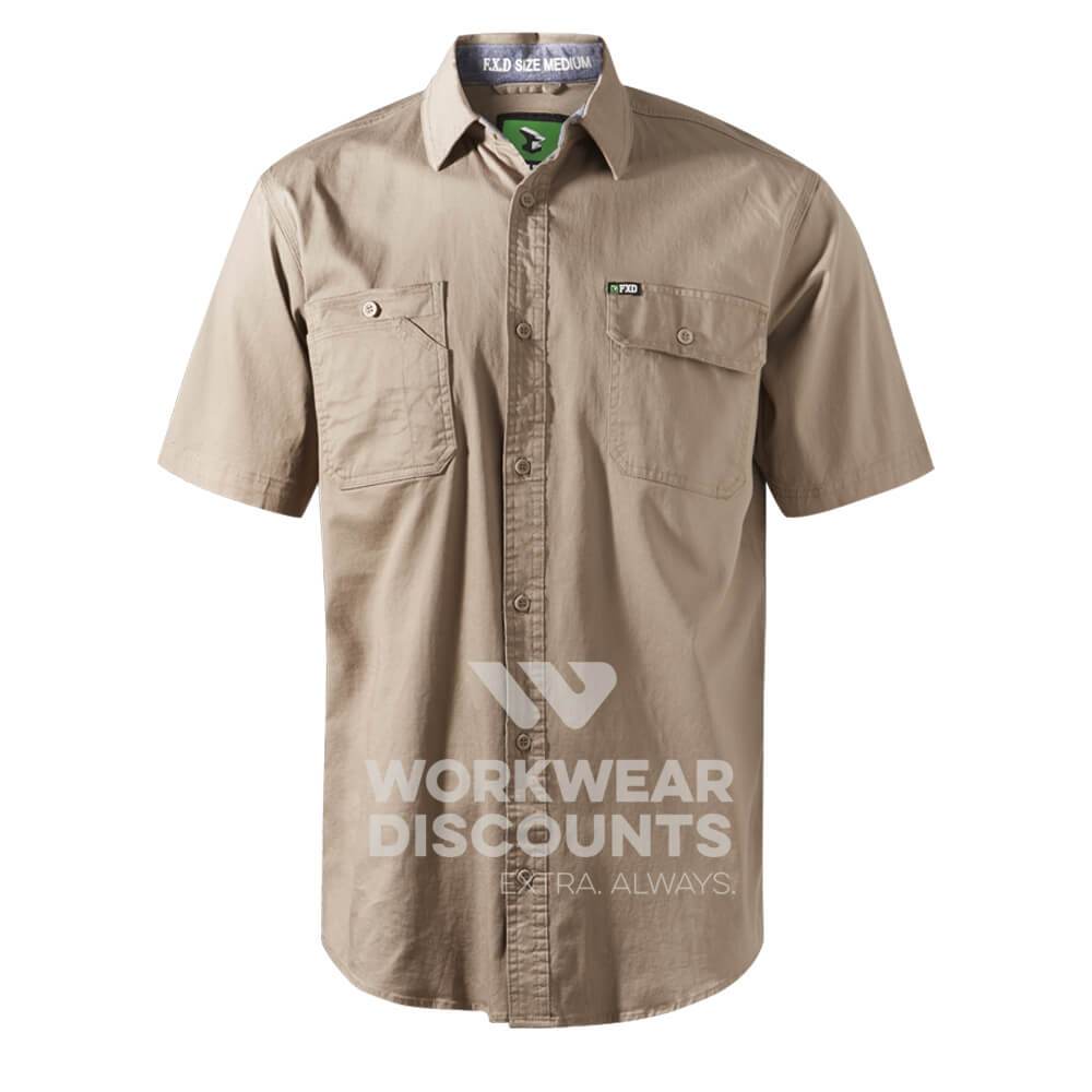 FXD SSH1 Stretch Cotton Work Shirt Short Sleeve Khaki Front