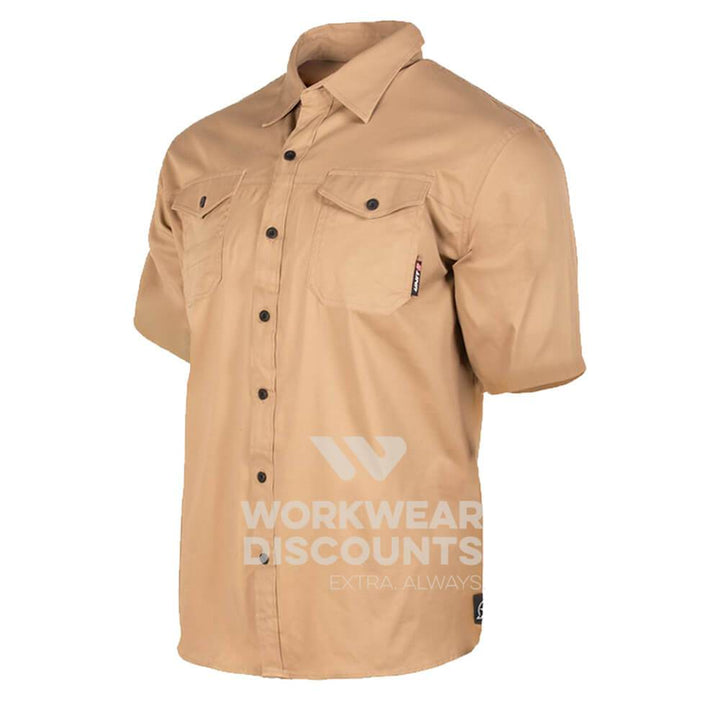 Unit Task Mens Work Shirt Short Sleeve Khaki Front 