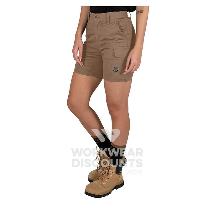 Unit Staple Ladies Cargo Shorts Khaki Side 