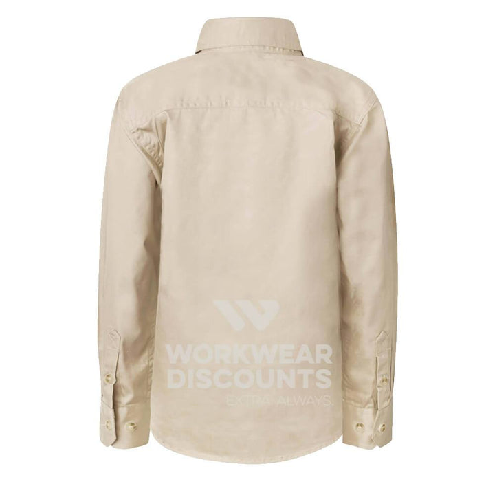WorkCraft WSK131 Kids Lightweight Half Placket Cotton Drill Shirt Long Sleeve Cream Back