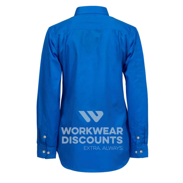 WorkCraft WSL505 Ladies Lightweight Half Placket Cotton Drill Shirt Long Sleeve Cobalt Back