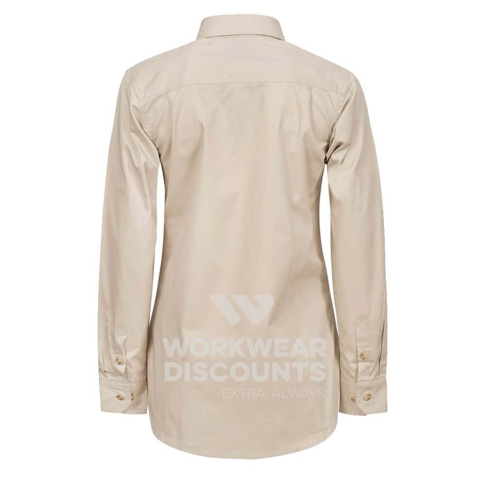 WorkCraft WSL505 Ladies Lightweight Half Placket Cotton Drill Shirt Long Sleeve Cream Back