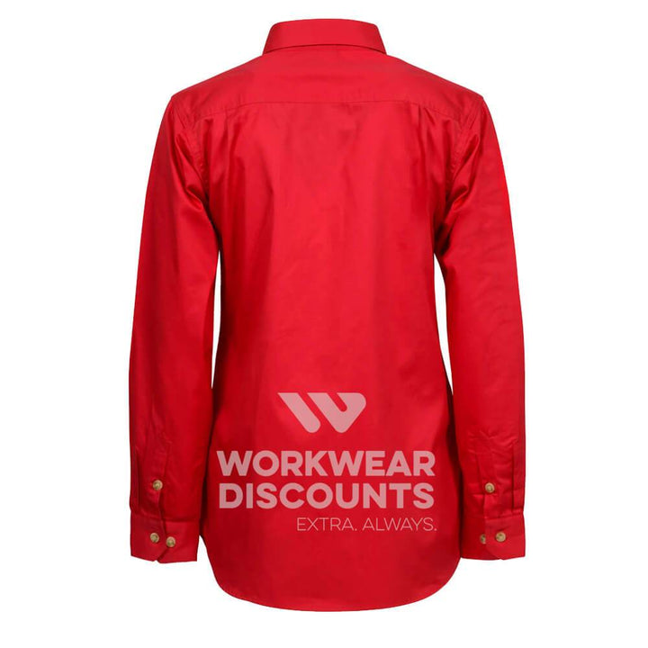 WorkCraft WSL505 Ladies Lightweight Half Placket Cotton Drill Shirt Long Sleeve Crimson Back