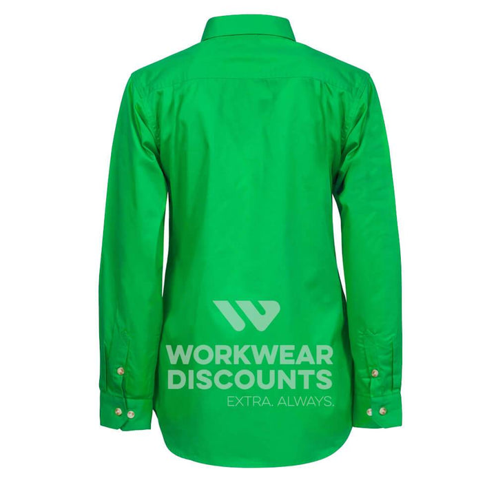 WorkCraft WSL505 Ladies Lightweight Half Placket Cotton Drill Shirt Long Sleeve Green Back