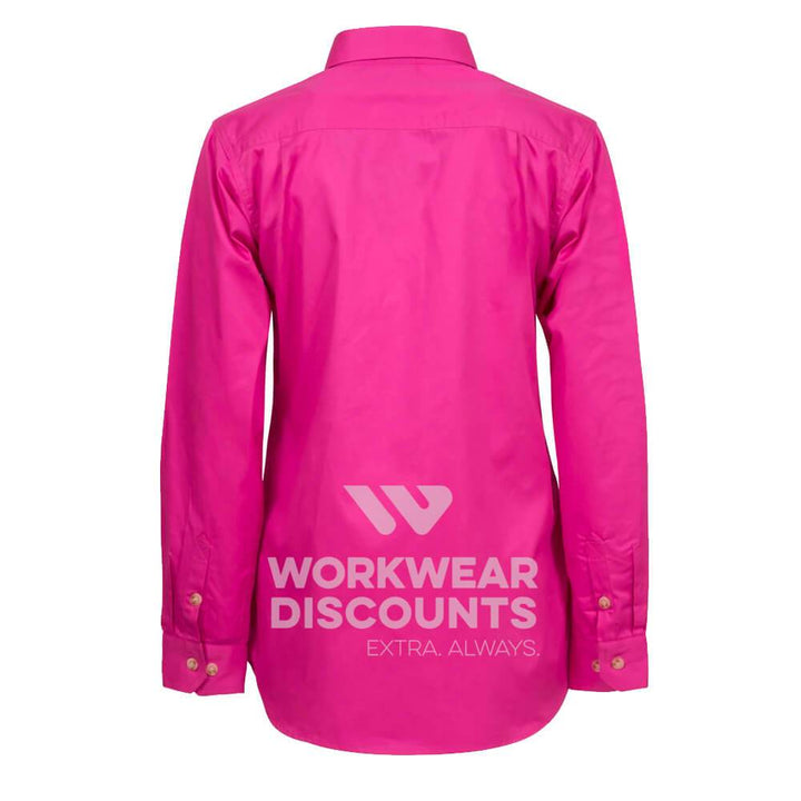 WorkCraft WSL505 Ladies Lightweight Half Placket Cotton Drill Shirt Long Sleeve Pink Back